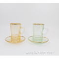 custom colored small glass cup with plate set